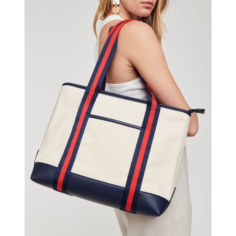 Woman wearing Navy Moda Luxe Candace Tote 842017127673 View 1 | Navy