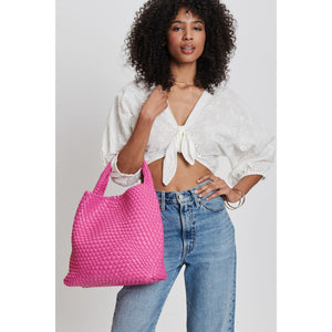 Woman wearing Pink Moda Luxe Ellery Hobo 842017132134 View 2 | Pink