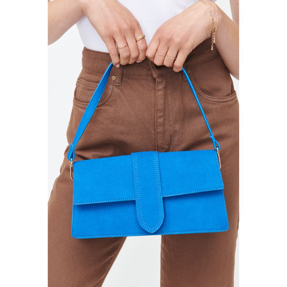 Woman wearing Electric Blue Moda Luxe Violet - Suede Crossbody 842017130727 View 4 | Electric Blue