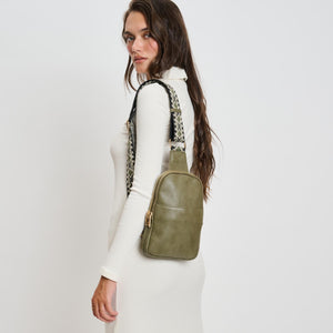 Woman wearing Olive Moda Luxe Zuri Sling Backpack 842017135883 View 4 | Olive