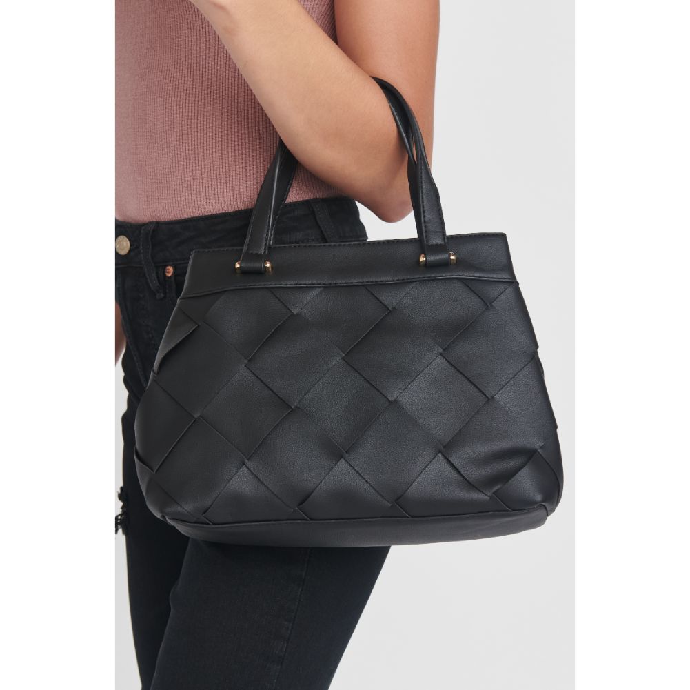 Woman wearing Black Moda Luxe Sophia Tote 842017128823 View 2 | Black