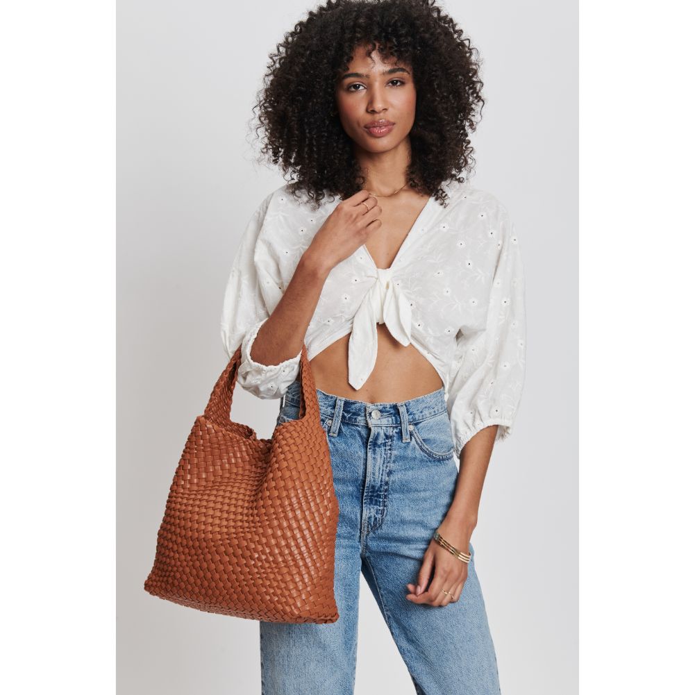 Woman wearing Tan Moda Luxe Ellery Hobo 842017132127 View 1 | Tan