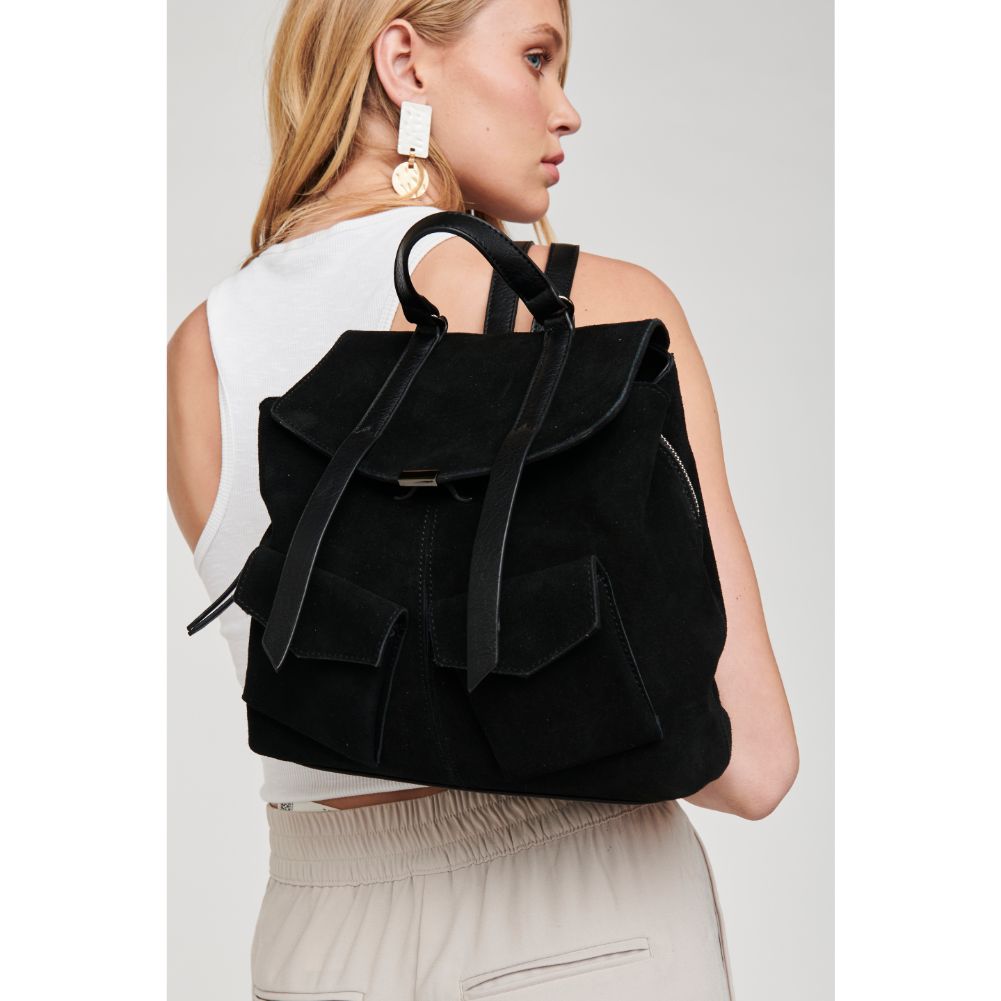 Woman wearing Black Moda Luxe Charlie Backpack 842017127024 View 1 | Black