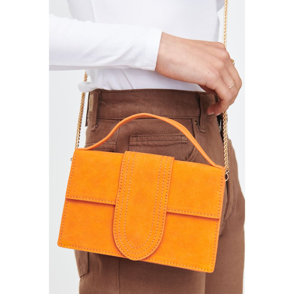 Woman wearing Orange Moda Luxe Elizabeth - Suede Crossbody 842017130550 View 4 | Orange