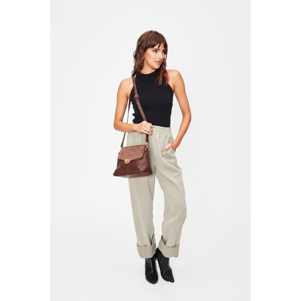 Woman wearing Espresso Moda Luxe Abby Crossbody 842017128618 View 4 | Espresso