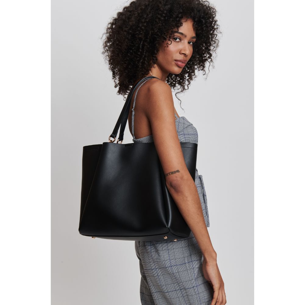 Woman wearing Black Moda Luxe Brooklyn Tote 842017132707 View 2 | Black