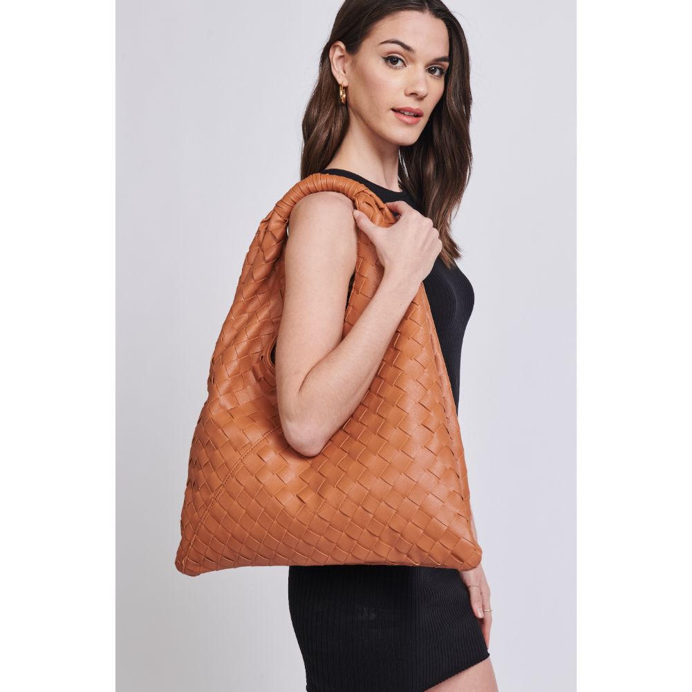 Woman wearing Tan Moda Luxe Harley Hobo 842017129592 View 1 | Tan