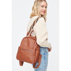 Woman wearing Cognac Moda Luxe Scarlett Backpack 842017130147 View 3 | Cognac