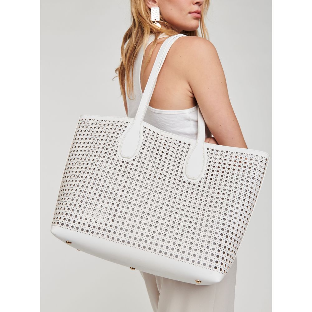 Woman wearing White Moda Luxe Brazil Tote 842017124214 View 2 | White