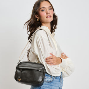 Woman wearing Gunmetal Moda Luxe Hannah Crossbody 842017136712 View 2 | Gunmetal