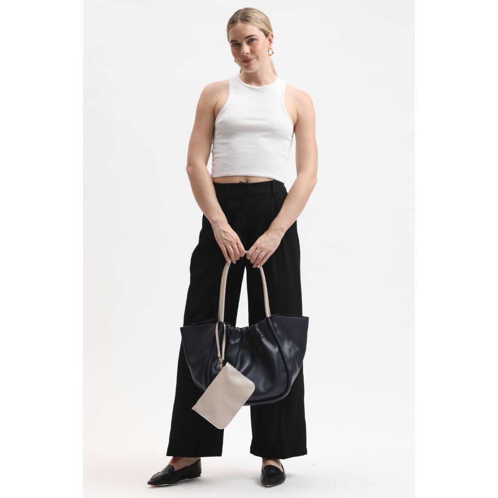 Woman wearing Midnight Moda Luxe Aaliyah Tote 842017133209 View 4 | Midnight