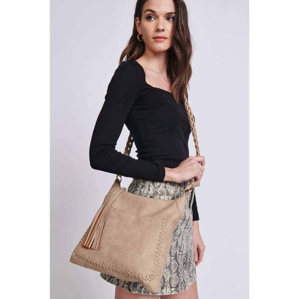 Woman wearing Natural Moda Luxe Layla Crossbody 842017129509 View 1 | Natural