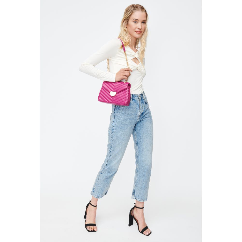 Woman wearing Fuchsia Moda Luxe Nora Crossbody 842017130499 View 3 | Fuchsia