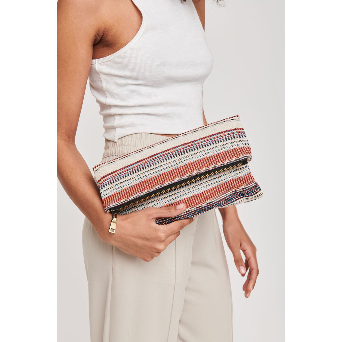 Woman wearing Beige Multi Moda Luxe Marrakesh Clutch 842017125594 View 2 | Beige Multi