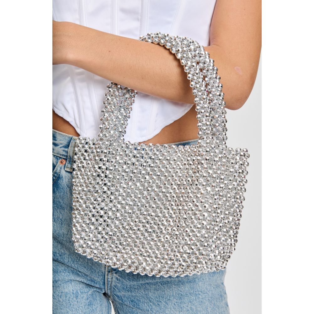 Woman wearing Silver Moda Luxe Donna Evening Bag 842017133094 View 4 | Silver