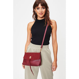 Woman wearing Merlot Moda Luxe Aubrey Crossbody 842017128540 View 2 | Merlot