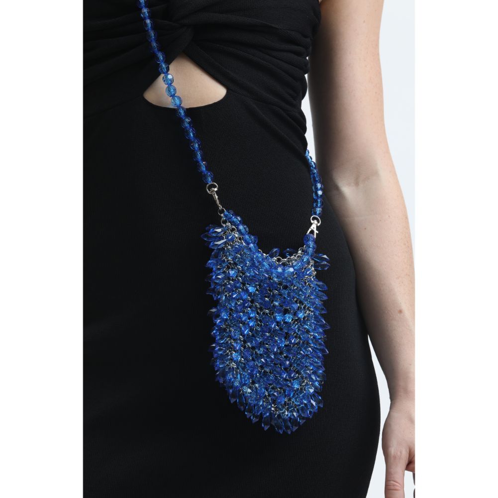 Woman wearing Blue Moda Luxe Mariah Evening Bag 842017133438 View 4 | Blue