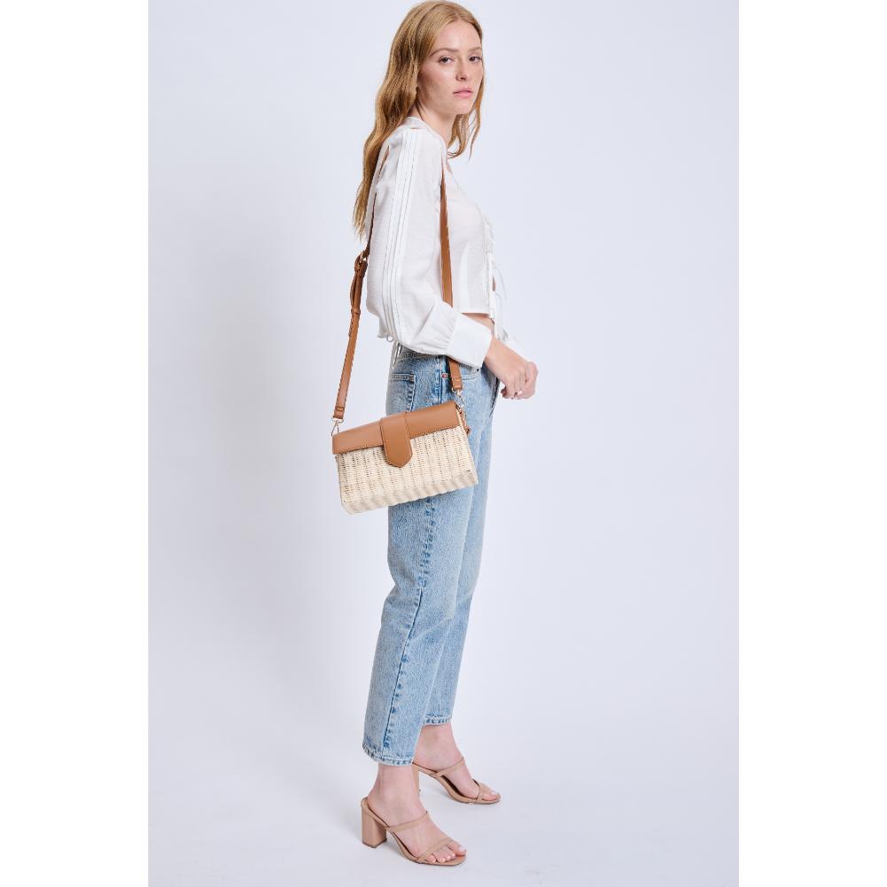 Woman wearing Tan Moda Luxe Swanki Crossbody 842017135210 View 4 | Tan