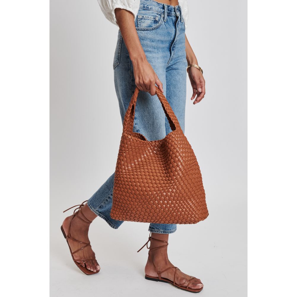 Woman wearing Tan Moda Luxe Ellery Hobo 842017132127 View 2 | Tan