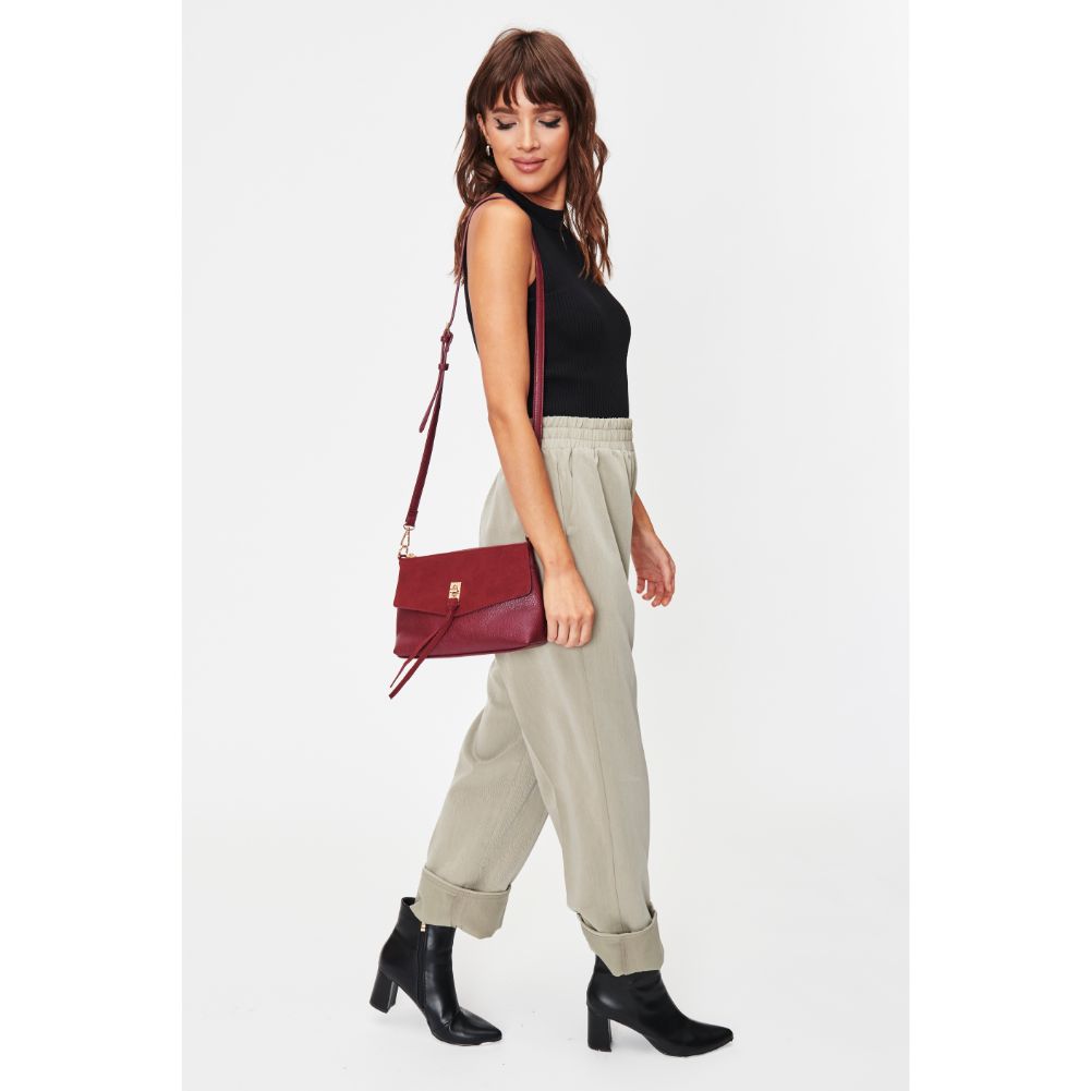 Woman wearing Merlot Moda Luxe Aubrey Crossbody 842017128540 View 4 | Merlot