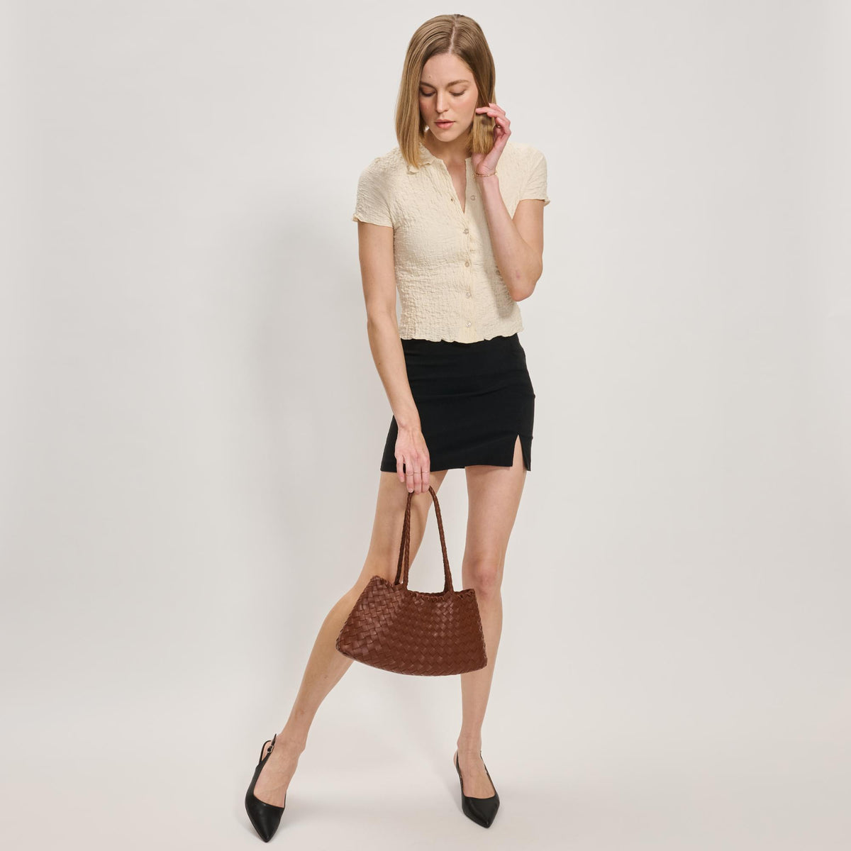 Woman wearing Chocolate Moda Luxe Millie Hobo 842017138747 View 3 | Chocolate