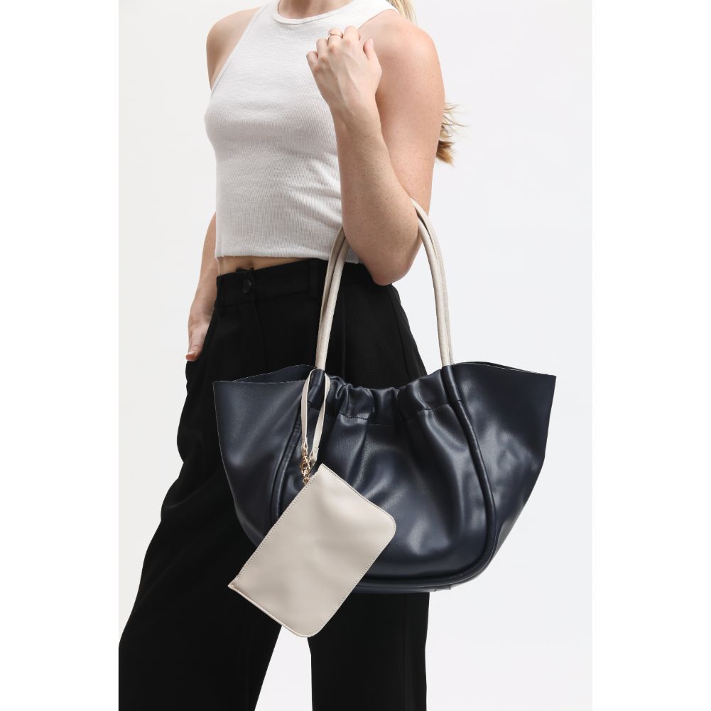 Woman wearing Midnight Moda Luxe Aaliyah Tote 842017133209 View 1 | Midnight