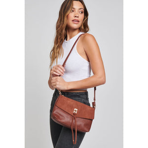 Woman wearing Chocolate Moda Luxe Aubrey Crossbody 842017128526 View 2 | Chocolate