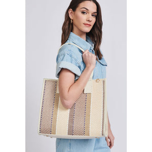 Woman wearing Natural Moda Luxe Elsa Tote 842017129707 View 1 | Natural