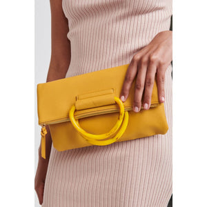 Woman wearing Mustard Moda Luxe Candice Clutch 842017120391 View 2 | Mustard