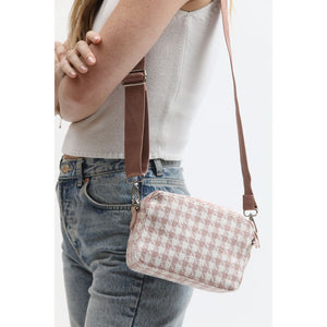 Woman wearing Pink Moda Luxe Keekee - Houndstooth Crossbody 842017133032 View 3 | Pink