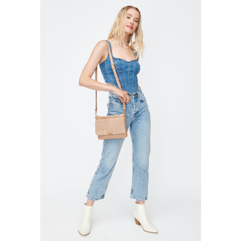 Woman wearing Natural Moda Luxe Hannah Crossbody 842017130307 View 3 | Natural