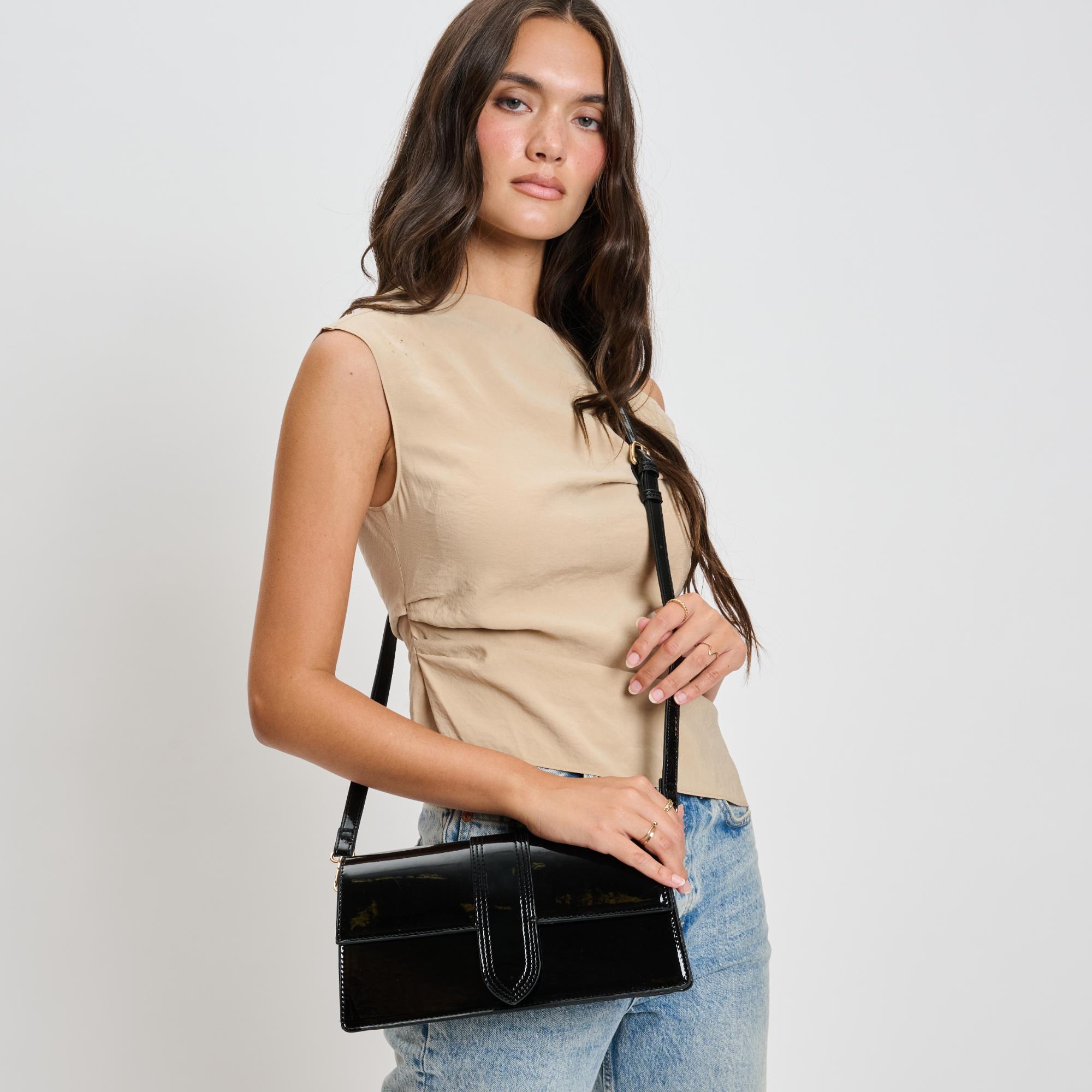 Woman wearing Black Moda Luxe Violet - Patent Crossbody 842017136613 View 1 | Black