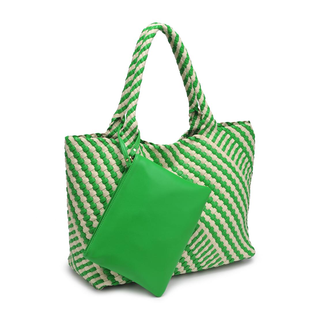 Product Image of Moda Luxe Solana - Mixed Material Tote 842017138594 View 6 | Green Ivory