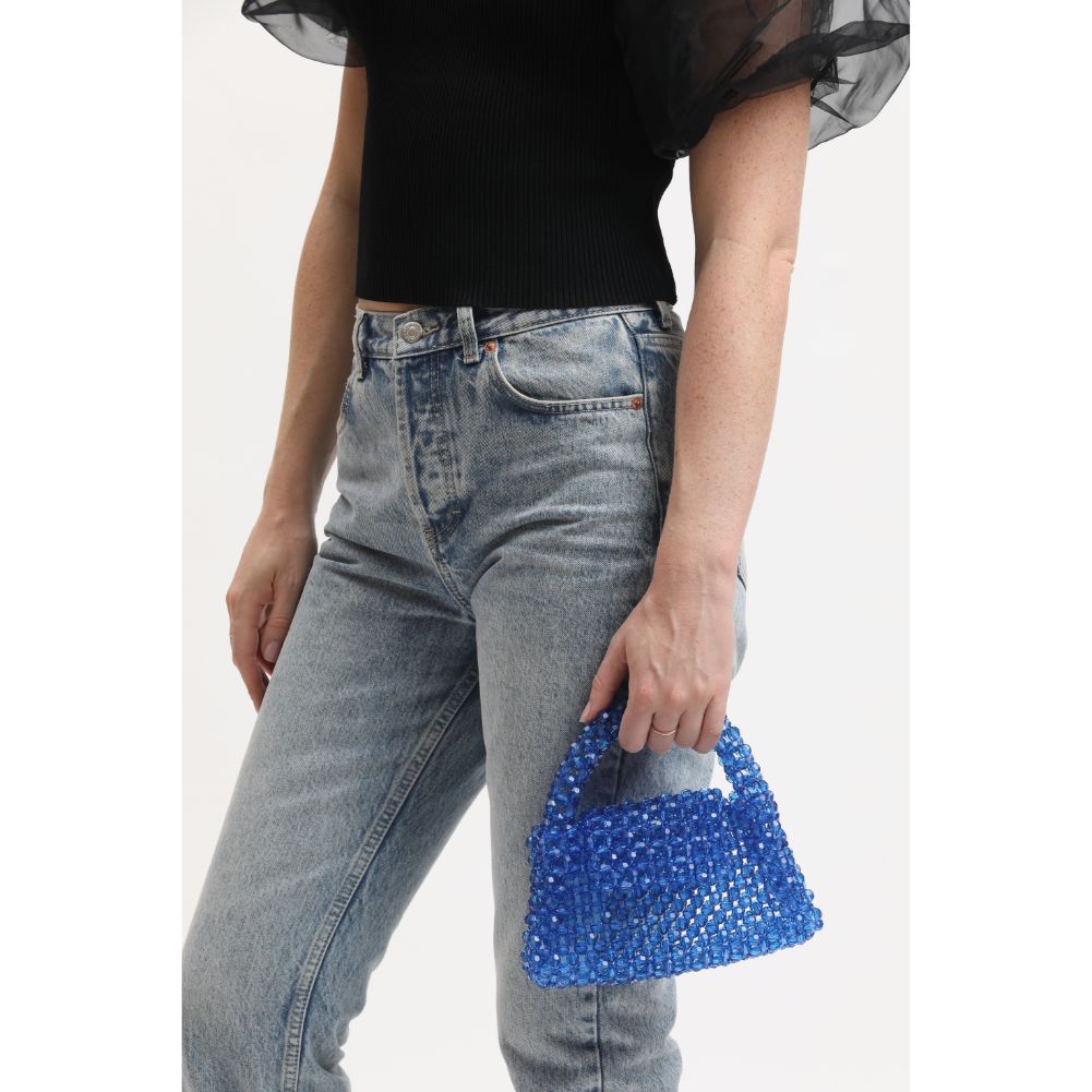 Woman wearing Blue Moda Luxe Dolly Evening Bag 842017133469 View 4 | Blue