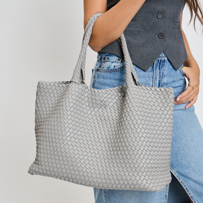 Woman wearing Grey Moda Luxe Solana Tote 842017135753 View 1 | Grey