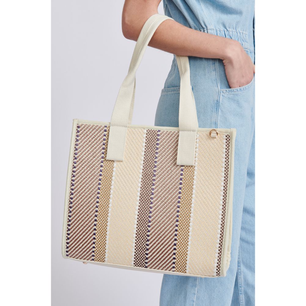 Woman wearing Natural Moda Luxe Elsa Tote 842017129707 View 2 | Natural