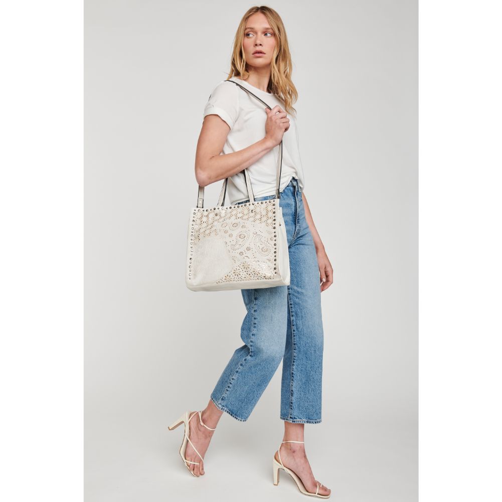 Woman wearing White Moda Luxe Valerie Tote 842017113751 View 3 | White