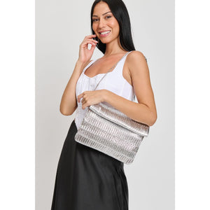 Woman wearing Silver Moda Luxe Gianna Crossbody 842017133131 View 1 | Silver