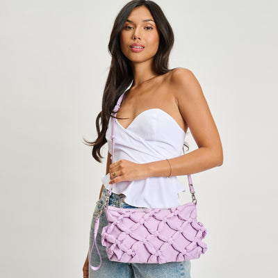 Woman wearing Lavender Moda Luxe Voguelet Crossbody 842017135050 View 1 | Lavender