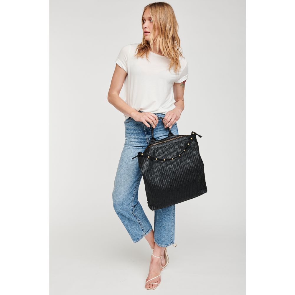 Woman wearing Black Moda Luxe Belle Tote 842017126843 View 3 | Black