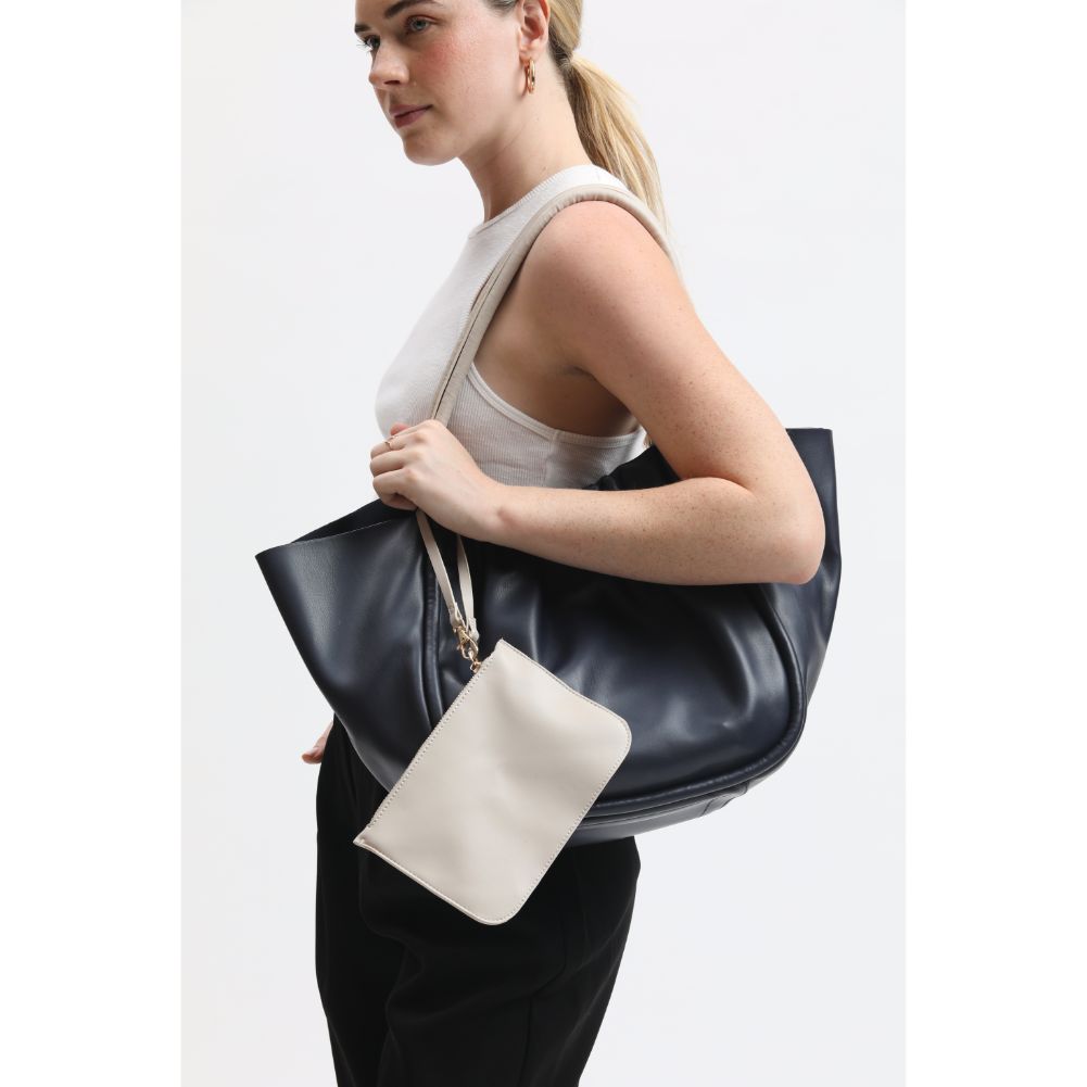 Woman wearing Midnight Moda Luxe Aaliyah Tote 842017133209 View 2 | Midnight