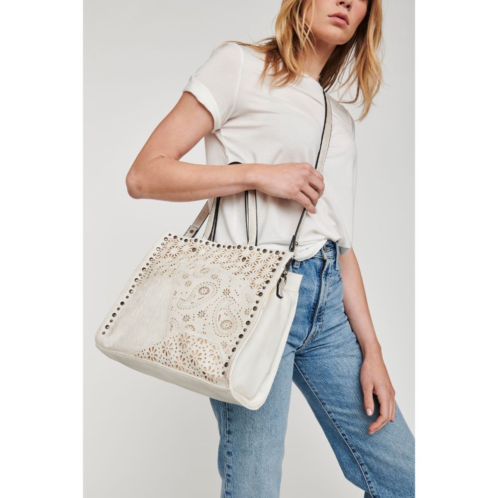 Woman wearing White Moda Luxe Valerie Tote 842017113751 View 4 | White