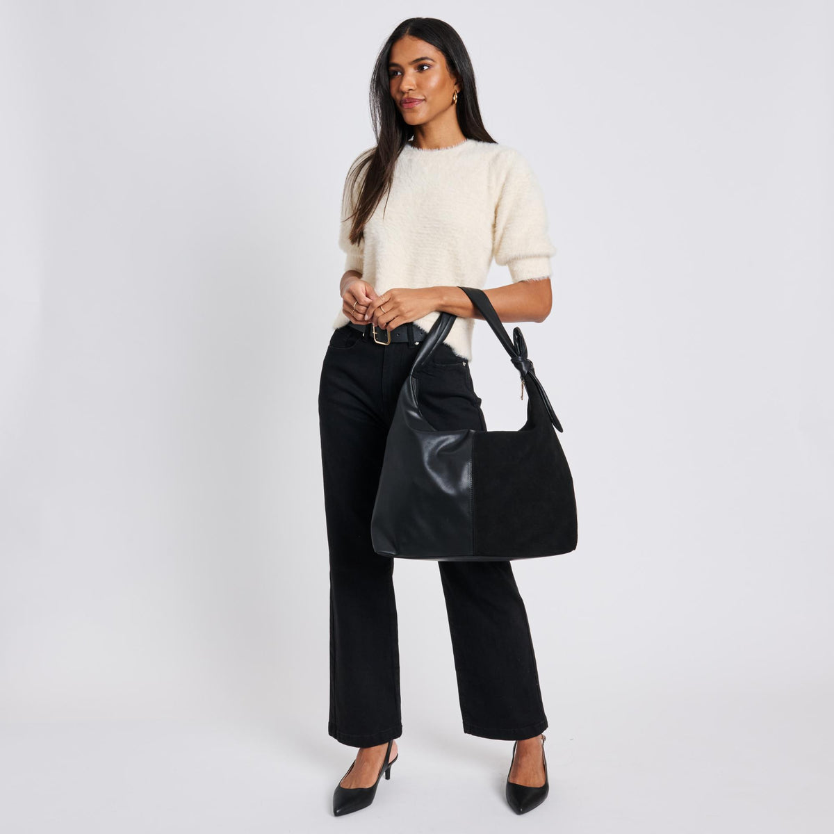 Woman wearing Black Moda Luxe Hazel Hobo 842017137108 View 3 | Black