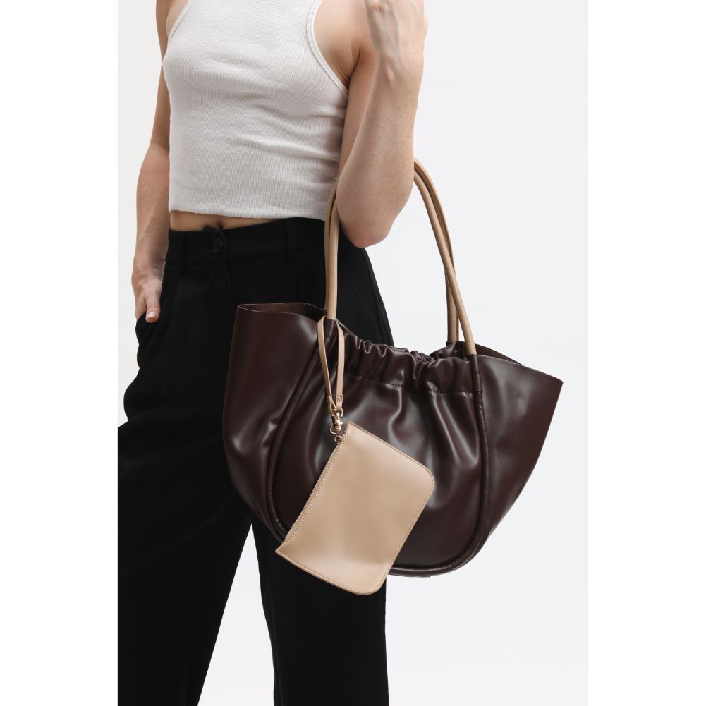 Woman wearing Espresso Moda Luxe Aaliyah Tote 842017133216 View 1 | Espresso