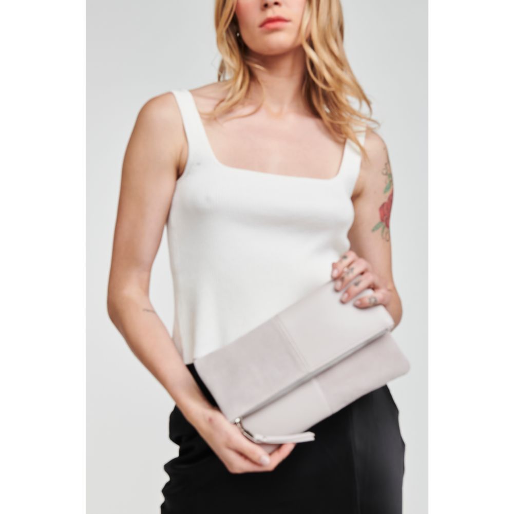 Woman wearing Dove Grey Moda Luxe Amalia Crossbody 842017127239 View 3 | Dove Grey