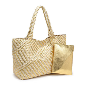 Product Image of Moda Luxe Solana - Mixed Material Tote 842017136873 View 6 | Gold Ivory