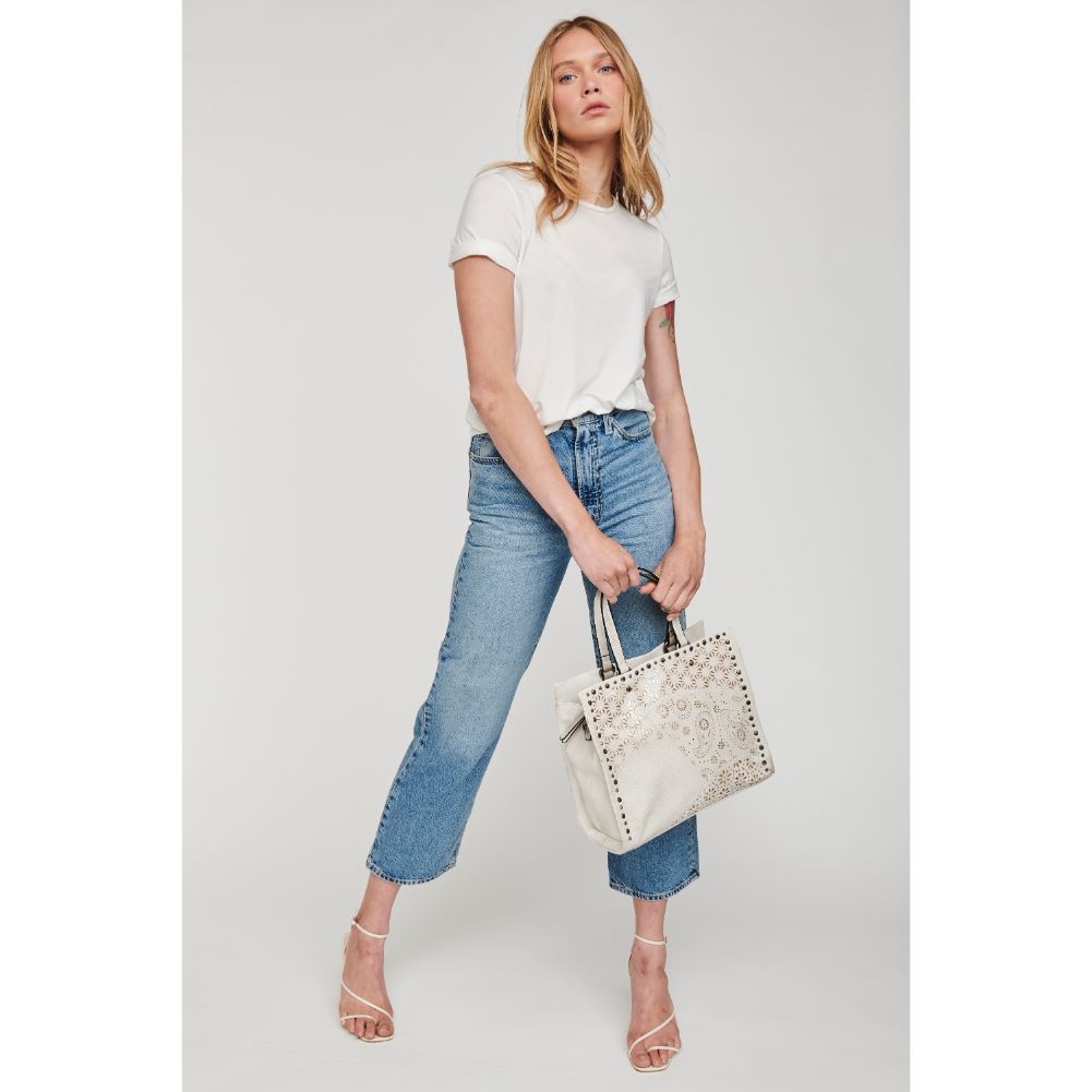 Woman wearing White Moda Luxe Valerie Tote 842017113751 View 2 | White