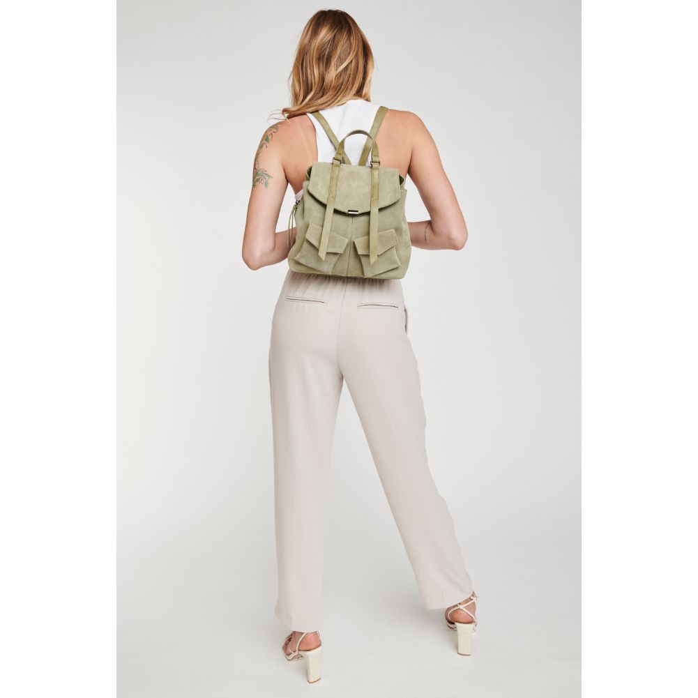 Woman wearing Sage Moda Luxe Charlie Backpack 842017127048 View 2 | Sage