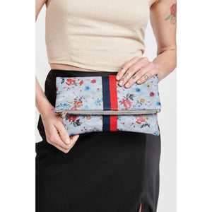 Woman wearing Blue Moda Luxe Jules Print Clutch 842017119432 View 1 | Blue