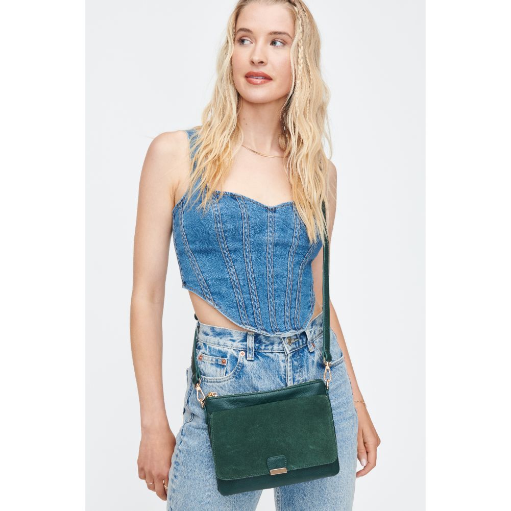 Woman wearing Emerald Moda Luxe Hannah Crossbody 842017130277 View 1 | Emerald